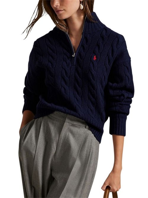 maglia donna a trecce con zip blu Ralph Lauren | 211972130004